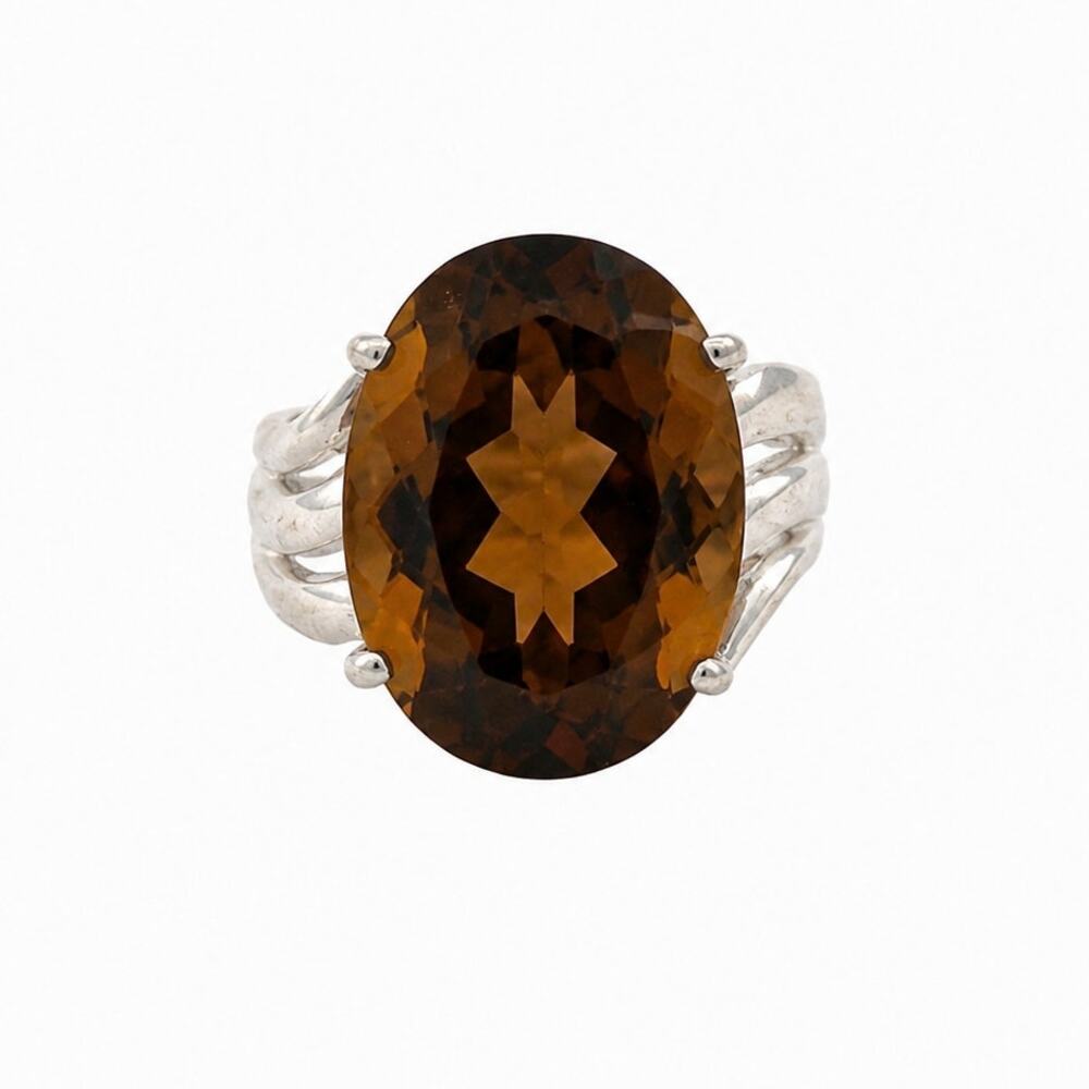 Vintage 925 Sterling Silver Whiskey Citrine Ring Size 5.5 Oval Statement Ring